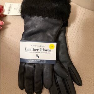New! Charter Club Black Leather Touchscreen Gloves